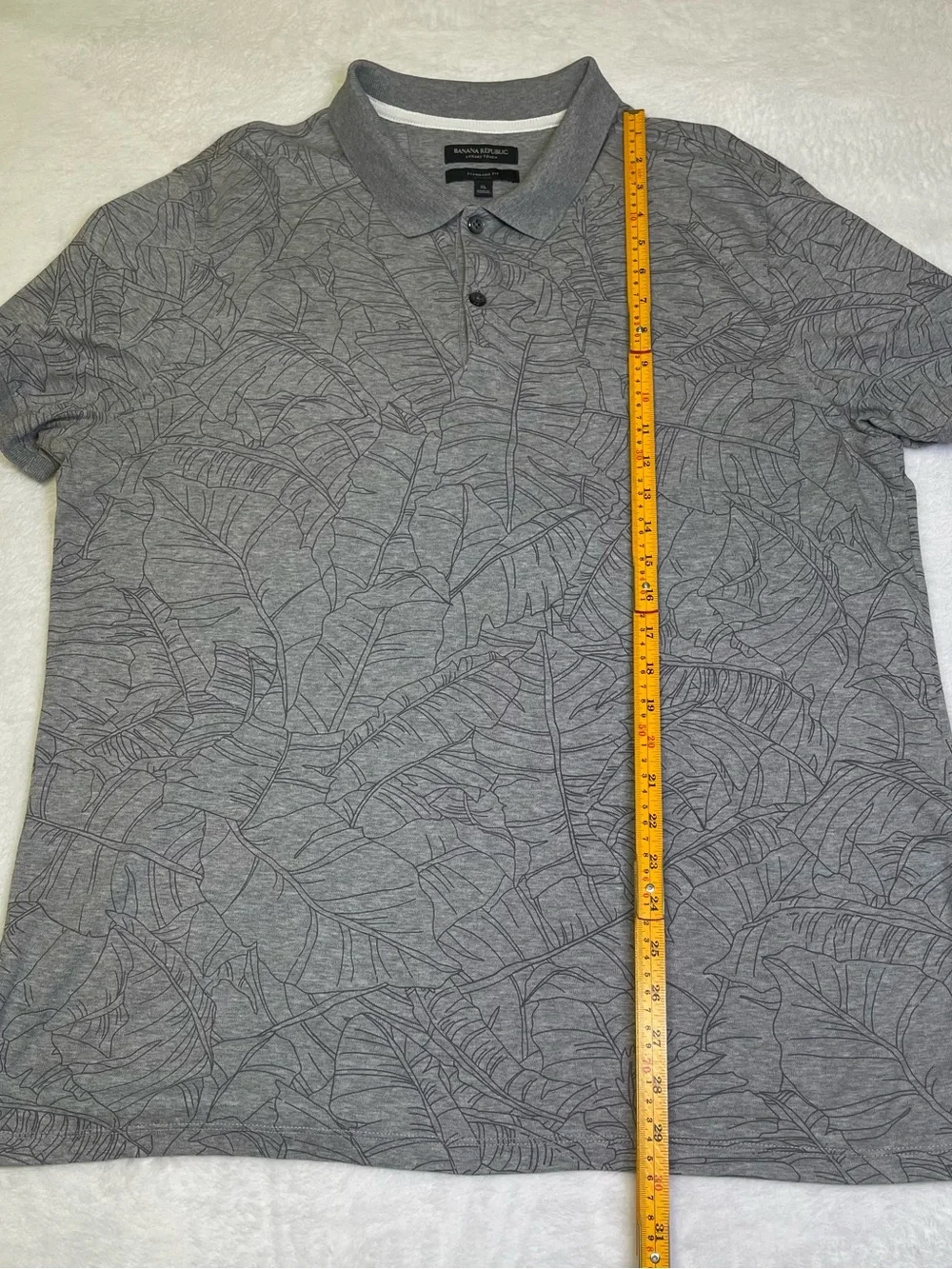 Banana Republic Luxury Touch XL Grey Palm Leaf Short Sleeve Polo Shirt